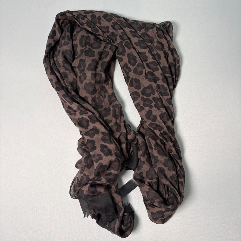 Coach New York Leopard Print Scarf Modal Wool Blend Brown Black Animal Print